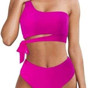 Women’s Size XL One Shoulder Tie Side Bikini High Waisted High Cut Bottoms